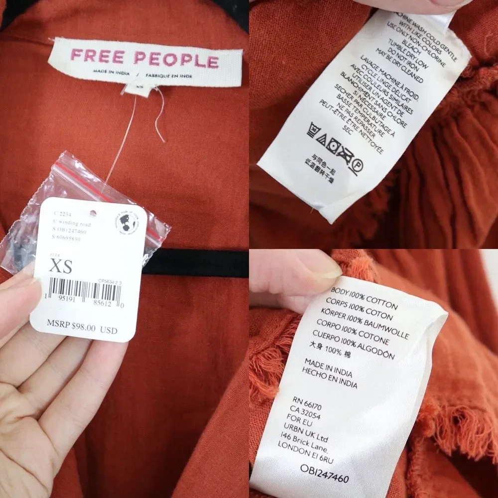 NWT Free People Size XS Lyra Tiered Bed Jacket Gauzey Rust Orange - Picture 4 of 11